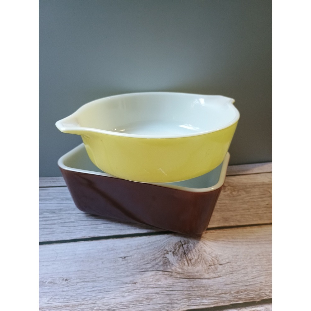 Vintage Pyrex Casserole Refrigerator Dishes Rectangular Brown & Yellow Round‎